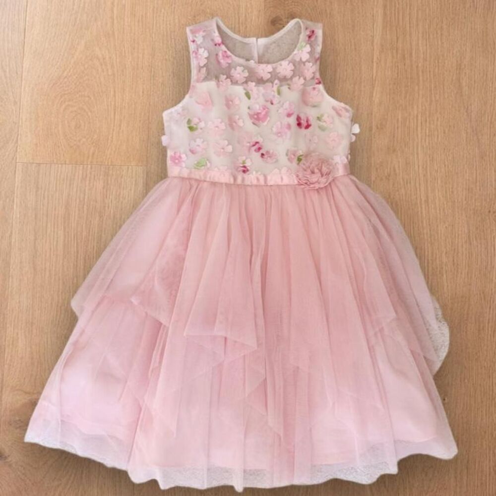 Jona Michelle Girls Pink Floral Tulle Party Dress Size 5